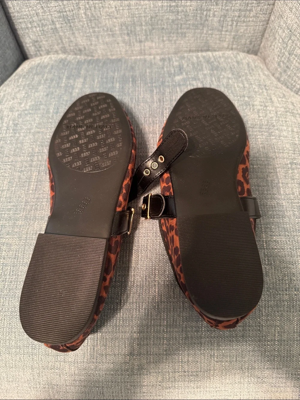 Italiana Leopard-Print Mary Jane Flats with Black Strap
